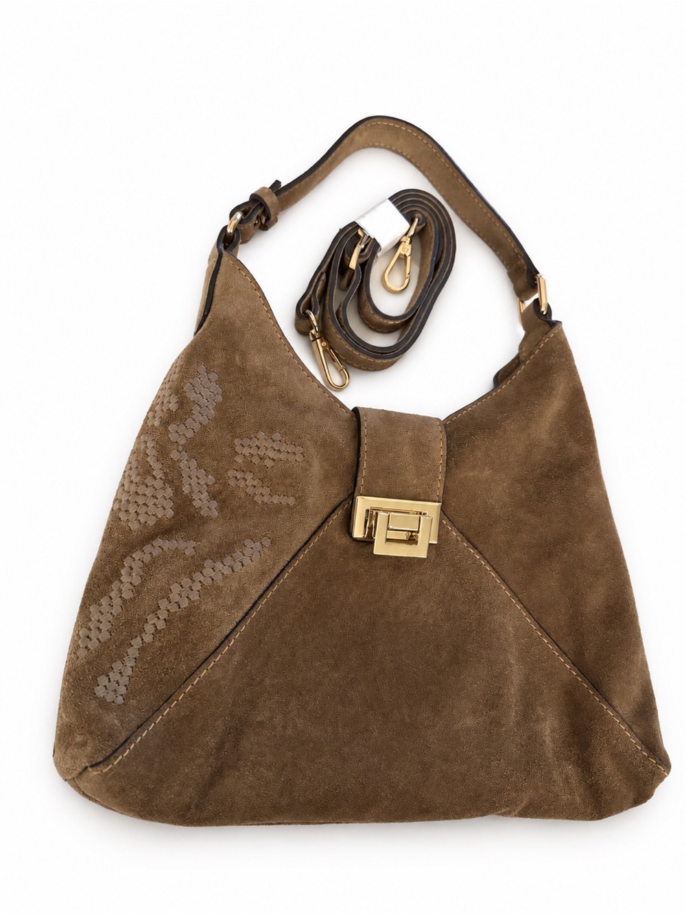 Divina Firenze Honey Suede Embroidered Mini Hobo Bag Made in Italy OS NWOT - Picture 4 of 15
